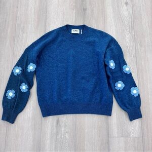 27 Miles Malibu floral cashmere crewneck sweater blue XS
